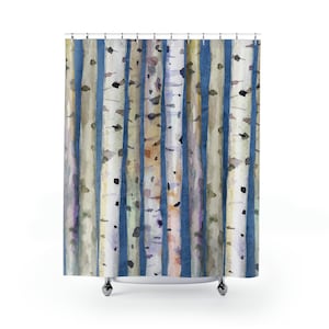 Birch Tree Shower Curtain, Cottagecore,  Forest Bathroom ,Nature ,  Watercolor by Sue Zipkin