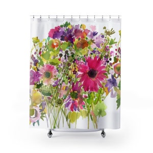 Floral Shower Curtain  | Pink | Watercolor | Bathroom