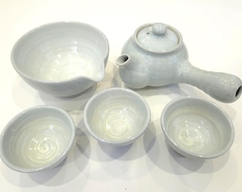 korean 3 cups teaset gift boxed brush stroke natural glazed