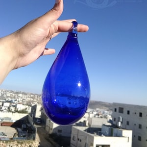 Tear DROP Color VARIETY Blown Glass Hanging Ornaments | Transparent RED, Green, Blue, Turquoise | Ancient Hebron Arts