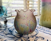 Small Pink Yellow Sun Catcher Bubble Bud Vase Chihuly Ruffled Blown Bowl Nouveau Hebron Glass Art