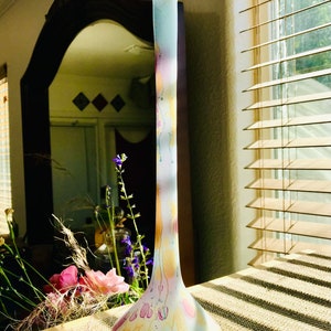 Silver Red 13 inch Long Narrow Neck Vase for stem Flowers | Vintage Blown Glass ~ Nuevo Posh Housewarming gift | Christmas fam gifts & Deco