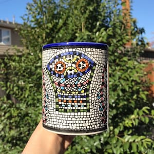 Large Mosaic Ceramic Mug, Jesus’ Fish & Loaves Symbol, Vintage Christian Gift for Mom Dad | Family Christmas gifts