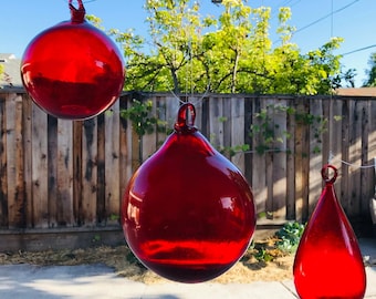 Grande palla rossa / Ornamenti in vetro soffiato da appendere, boa da pesca galleggiante in glaskugeln / Regali e decorazioni per la famiglia di Natale