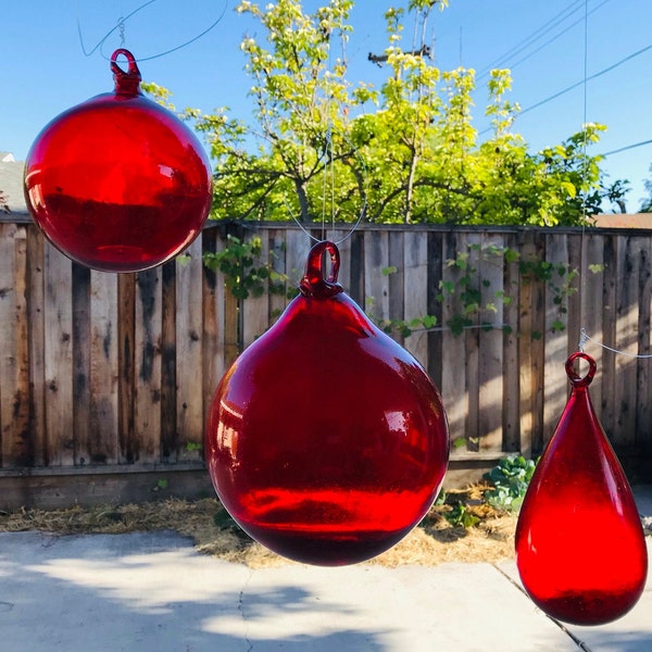 Large Red Ball | Hanging Blown Glass Ornaments, glaskugeln float fishing buoy ball | Christmas fam gifts & Deco