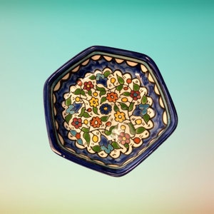 Small Hexagon Plate | Floral Colorful Small Ramekin | Shallow Desert Bowl | Hand Made Glazed Decorative Serving bowls
