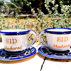 Eid Mubarak Kaffeesets - عيد مبارك - Große türkische Espressotasse & Untertasse | Eid Fitr Adha Servieren