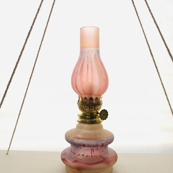 Luster Pink Oil Lantern Brass Glass | ivory beige amethyst Hurricane Oil Lamp | Center piece | Eid Ramadan Deco