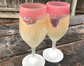 Couple's Vow Renewal Gift | Set of 2 Tulip Shaped Stained Glass stem cups | Customizable glasses Valentine's day | Christmas Fam Gift & Deco