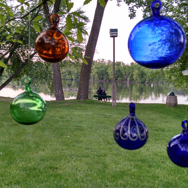 Large & Tiny Christmas Glass Ornaments | INSIDE OUT Memory Balls | Color Variety Hanging Blown Glass Orbs | Christmas fam gifts and Deco