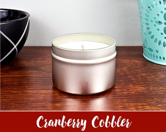 CRANBERRY COBBLER Soy Candle in 4oz Tin, Scented Candle, Wood Wick Candle, Cranberry Cobbler Candle, Winter Candle, Tin Candle