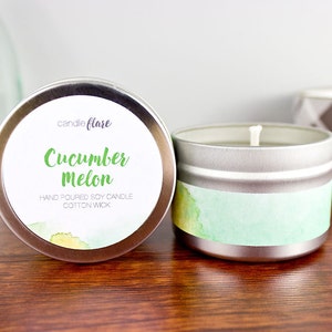 CUCUMBER MELON Soy Candle in 4oz Tin, Wood Wick Candle, Cucumber Melon Candle, Spring Candle, Tin Candle, Scented Soy Candle, Fruity Candle