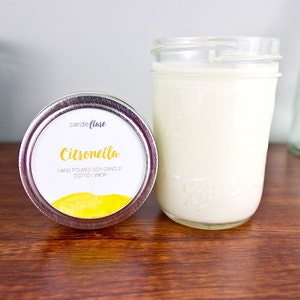 CITRONELLA Soy Candle in Half Pint Mason Jar, Citronella Candle, Wood Wick Candle, Summer Candle, Mason Jar Candle, Insect Repellent