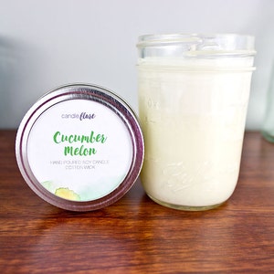 CUCUMBER MELON Soy Candle in Half Pint Mason Jar, Wood Wick Candle, Cucumber Melon Candle, Spring Candle, Mason Jar Candle, Fruity Candle