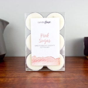 PINK SUGAR Soy Tealights Set of Six Tealights, Scented Tealights, Scented Soy Tealights, Pink Sugar Tealights, Sweet Candle, Romantic Candle