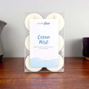OCEAN MIST Soy Tealights Set of Six Tealights, Ocean Tealights, Spring Tealights, Beach Tealights, Scented Tealights, Scented Soy Tealights
