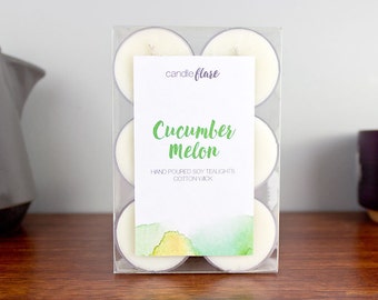 CUCUMBER MELON Soy Tealights Set of Six Tealights, Cucumber Melon Tealights, Spring Tealights, Cucumber Candle, Scented Soy Tealights