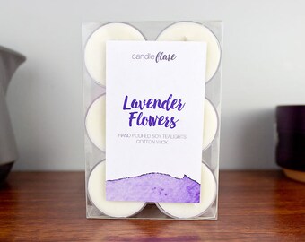 Lavender Flowers Soy Tea Light Candles (6) - Soy Candles Handmade - Mindfulness Gift