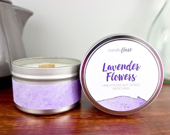 Lavender Flowers Soy Candle in 8oz Tin - Soy Candles Handmade - Vegan Candle