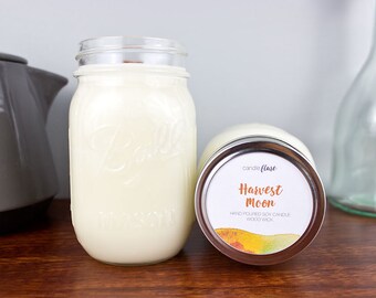 HARVEST MOON Soy Candle in Pint Mason Jar, Scented Candle, Wood Wick Candle, Scented Soy Candle, Harvest Moon Candle, Mason Jar Candle