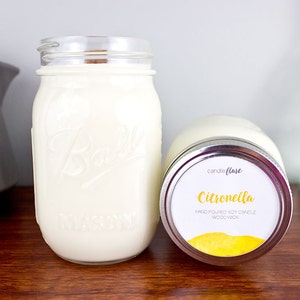 CITRONELLA Soy Candle in Pint Mason Jar, Wood Wick Candle, Summer Candle, Bug Repellent Candle, Scented Soy Candle, Citronella Candle