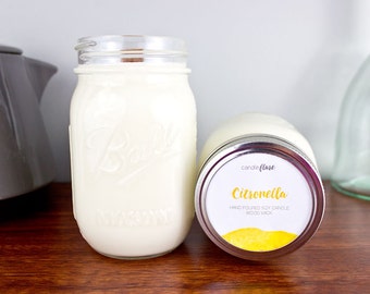 CITRONELLE Bougie de soja dans un pot Mason de pinte, Bougie avec mèche de bois, Bougie d'été, Bougie insectifuge, Bougie de soja parfumée, Bougie à la citronnelle
