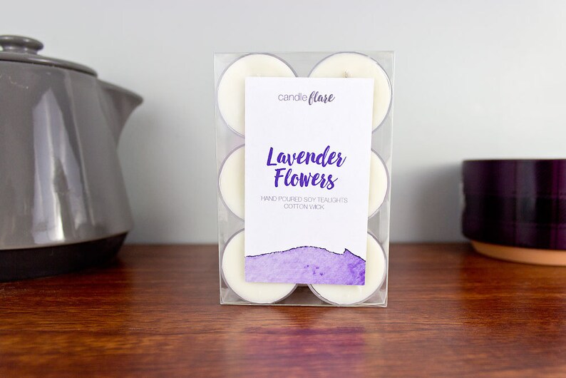 Lavender Flowers Soy Tea Light Candles 6 Soy Candles Handmade Mindfulness Gift image 1