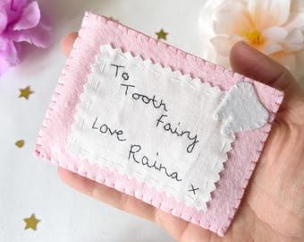 Personalised Felt Tooth Fairy Pouch, Tooth Fairy Letter Envelope, Keepsake for Kids, Pretend Play Fairy Envelope