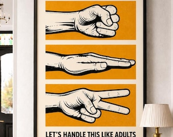 Retro Rock Paper Scissors Print – Mustard Office Humor Wall Art (Digital Download)