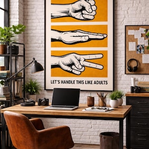 Retro Rock Paper Scissors Print – Mustard Office Humor Wall Art (Digital Download) image 6