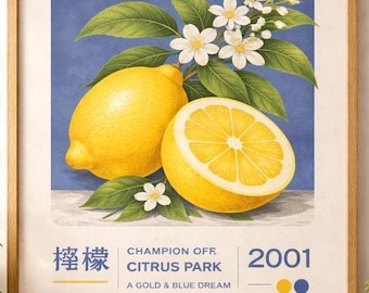 Japanese Citrus Blossom Wall Art Set | Lemon, Orange, Peach Vintage Poster (Digital Download)