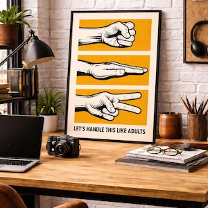 Retro Rock Paper Scissors Print – Mustard Office Humor Wall Art (Digital Download) image 4