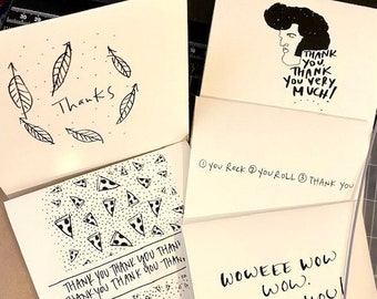 Thank You Cards-  5 Card Set, Card Set, Greeting Card Bundle, Thank You, Handmade Thanks, Card Set of 5