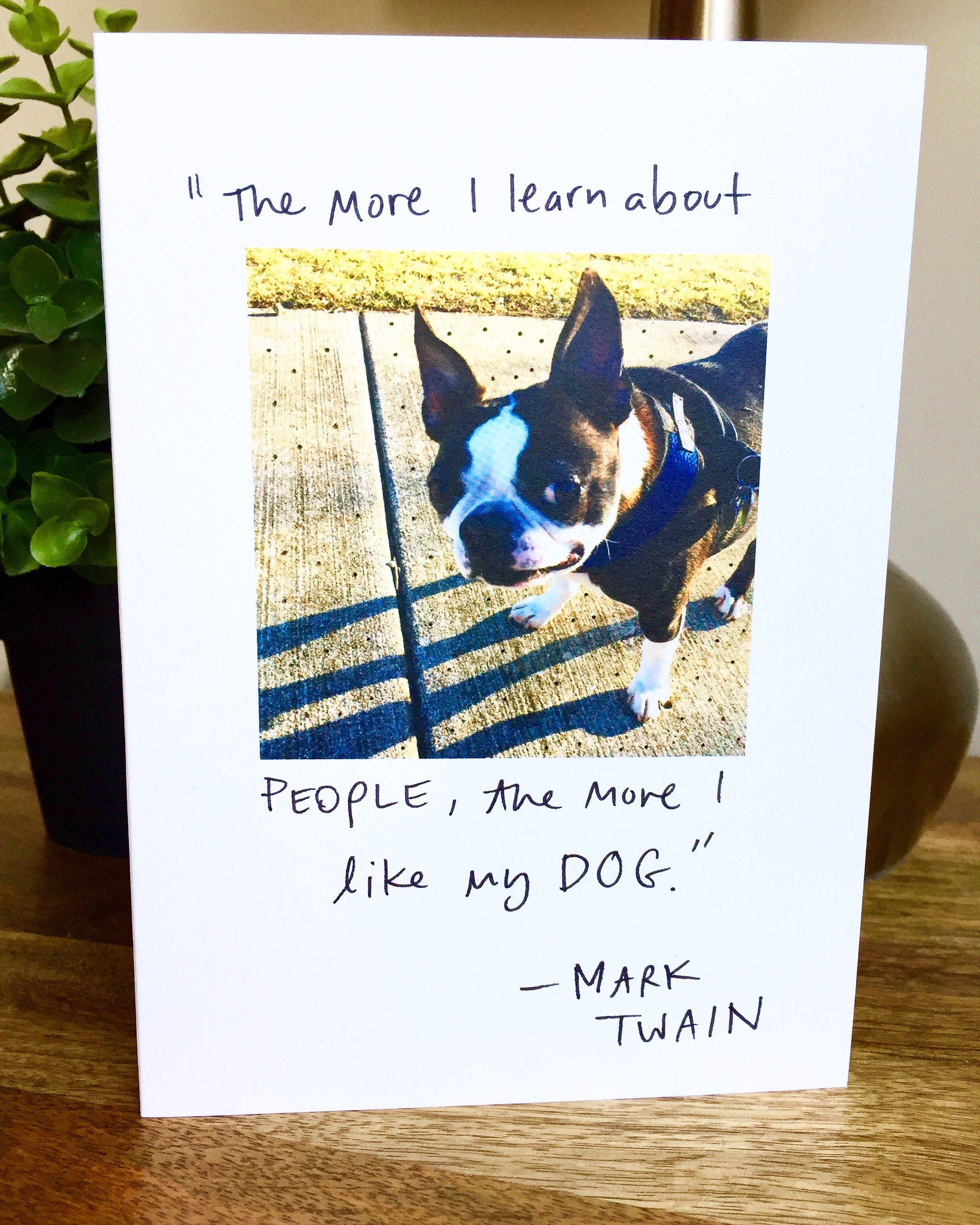 Boston Terrier Card Funny Card Dog Card Mark Twain Card Etsy