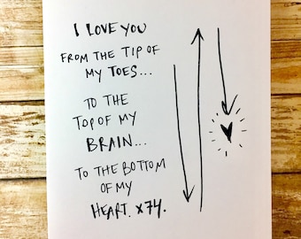 Love you to the Tip of my Toes, First Anniversary Card (x74 is a thing I like to say, it's A lOT in Sidesandwich World)
