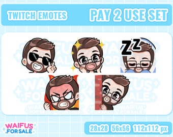 Pay 2 Use Twitch Emotes - Beard, Brown Hair, Light Skin, Glasses
