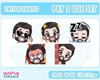 Pay 2 Use Twitch Emotes - Beard, Black Hair, Light Skin