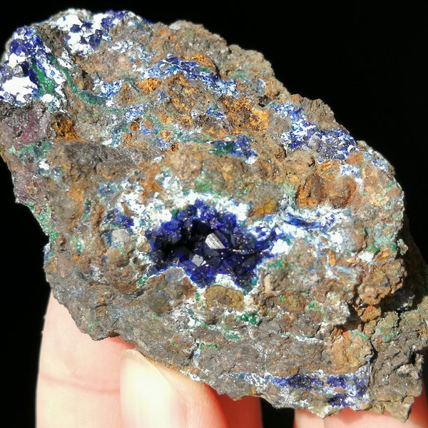 94g 72mm Sparkling Blue Azurite crystals & light blue Chrysocolla Mineral Specimen from Liufengshan Anhui China  B6435