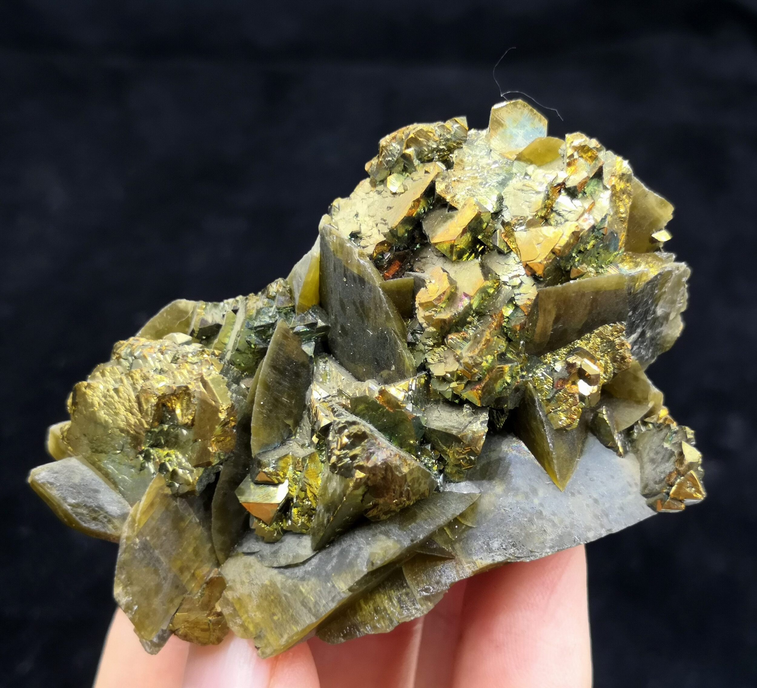 60 mm 130 g 光沢のある金色の黄銅鉱と菱鉄鉱、中国産天然鉱物標本