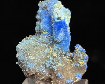 36 mmの毛羽立った青いシアノトリカイト、母岩上、中国産天然鉱物標本