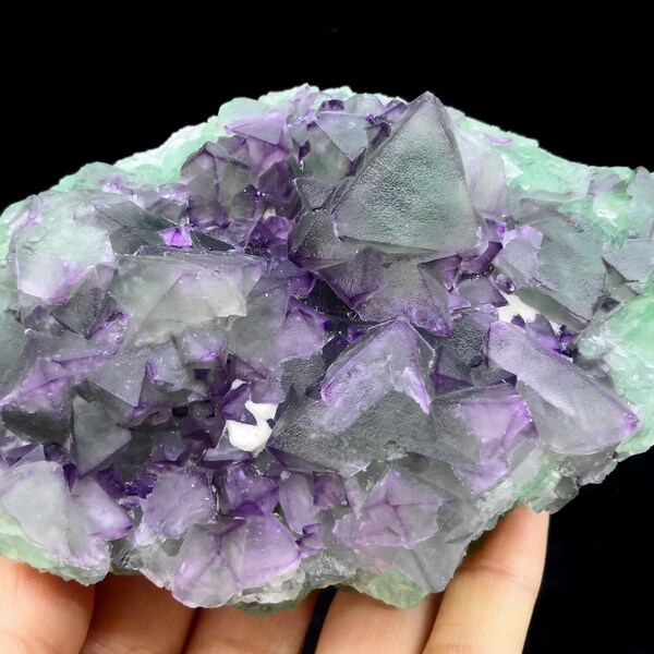 125mm 521g Beautiful Octahedron Green Fluorite with Purple zoned edges, Natural Mineral Specimen from China B9108