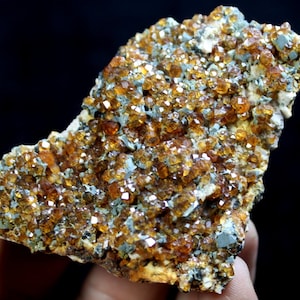 80mm 75g Lustrous Gemmy Spessartine Garnet with Greenish Gray Mica on Feldspar, Natural Mineral Specimen from China CM850014