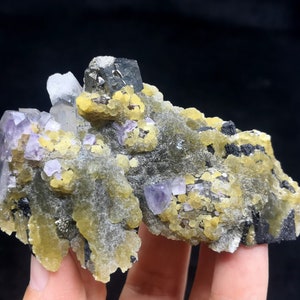 78mm 115g Purple Fluorite & Arsenopyrite with Siderite on Ferberite, Natural Mineral Specimen from Yaogangxian Hunan China, CM2391242