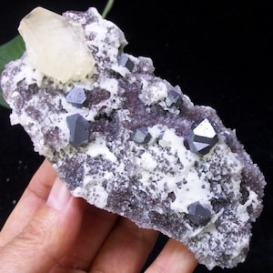 110mm Transparent Calcite & Bright metallic gray Galena crystal on matrix covered by drusy Quartz  mineral specimen China B4968