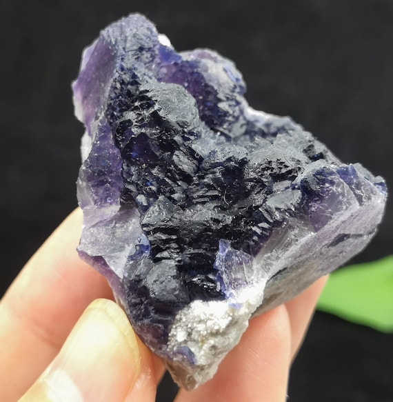 55mm Indigo Blue Fluorite on White Quartz, 100% NATURAL Mineral