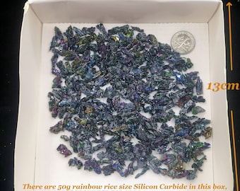 50g(around 250pcs)=USD4.99, rice-size IRIDESCENT Silicon Carbide, Rainbow Carborundum Crystal Cluster, Man made specimen