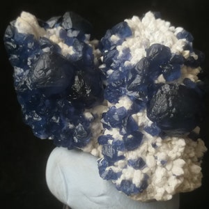 50g 40mm Indigo Blue Fluorite on TWO QUARTZ POINTS (with clear center), Natural Mineral Specimen from Inner Mongolia China CM452887