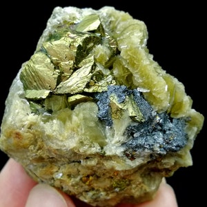 84g 45mm Well Formed Shiny Golden Chalcopyrite with Tetrahedrite & Siderite, Natural Mineral Specimen from China, B7263