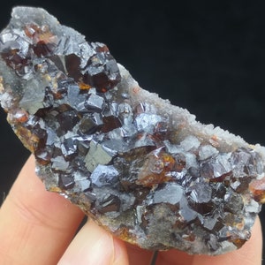 57mm Sphalerite and Gray Galena with Drusy Quartz on matrix, Natural Mineral Specimen from China B9152