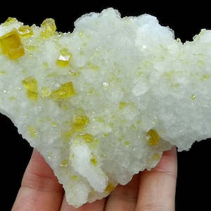 99mm 176g Sparkling GEMMY Golden Barite  on BOTH SIDES of white Drusy Quartz , Natural Mineral Specimen from China B7329